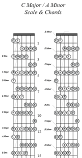 C major chords and scale for the six string bass
